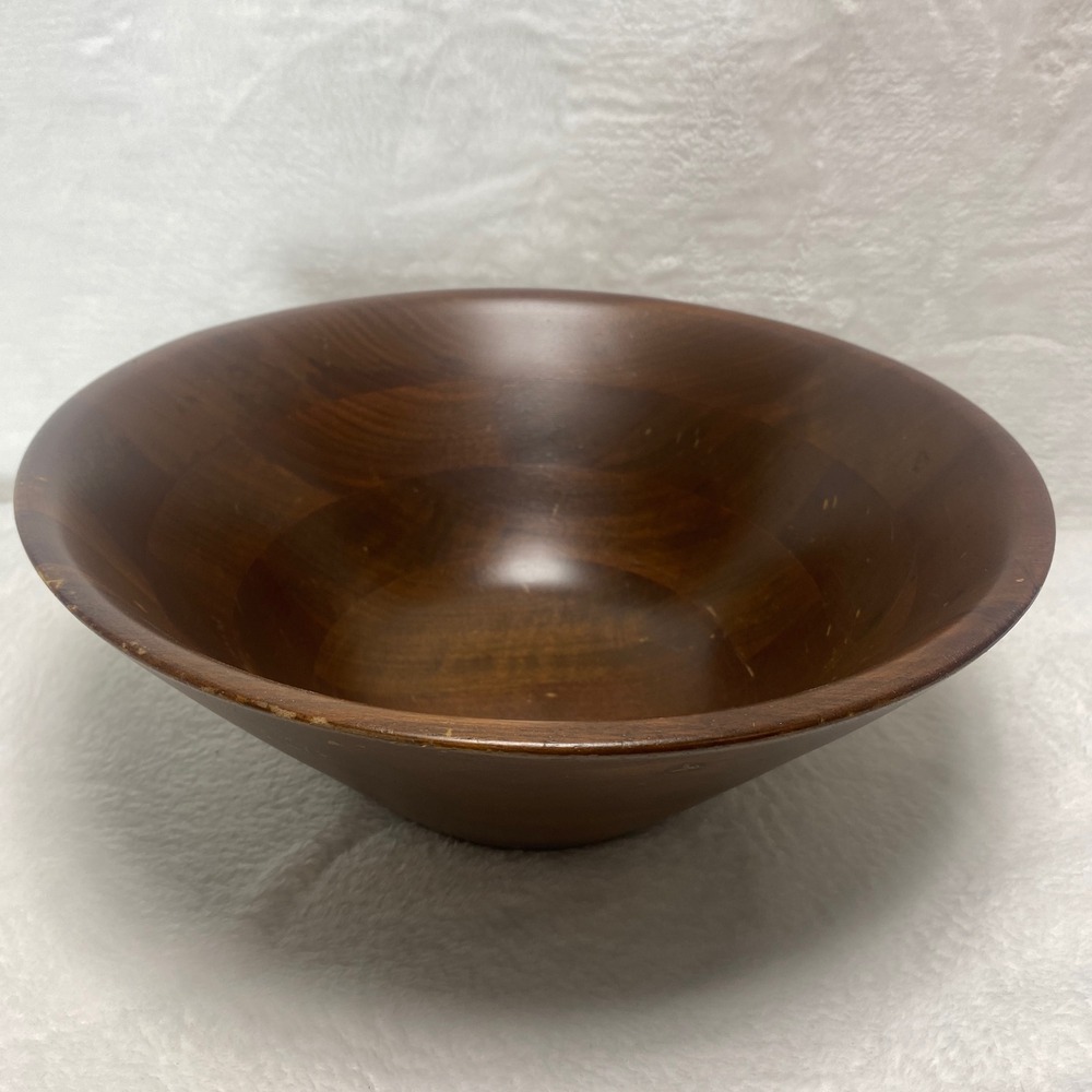 VTG Vermillion Walnut Wood Salad Serving Bowl Mid‎ Century Modern Boho Fruits